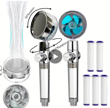 Pommeau de douche à main, 360 ° Ventilateur à Turbine rotatif, haute pression, économie d'eau, filtre de douche