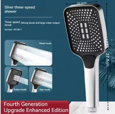 Pommeau de douche à effet pluie réglable, 3 modes, pommeau de douche à grand débit, haute pression, économie d'eau