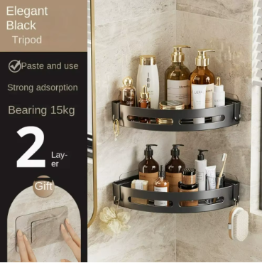 Étagères de rangement adhésives pour salle de bain, porte-shampoing, porte-serviettes d'angle, sans perçage